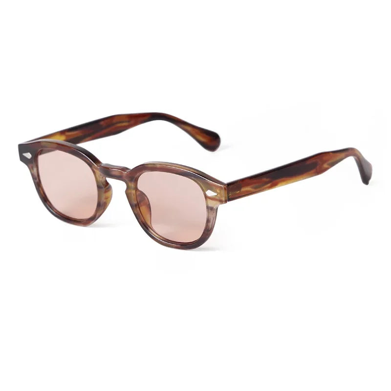 RPXBGUCKARHG Vintage Shell Round Sunglasses Unisex UV400 Rivet Design