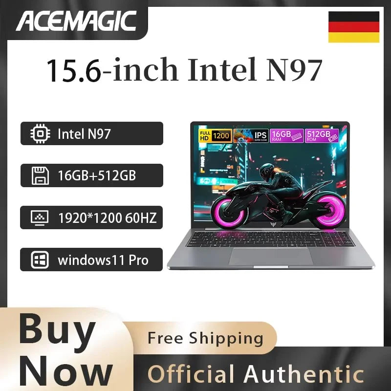 ACEMAGIC Intel N97 Ultra Thin Laptop DDR4 16GB RAM 512GB SSD 1080p