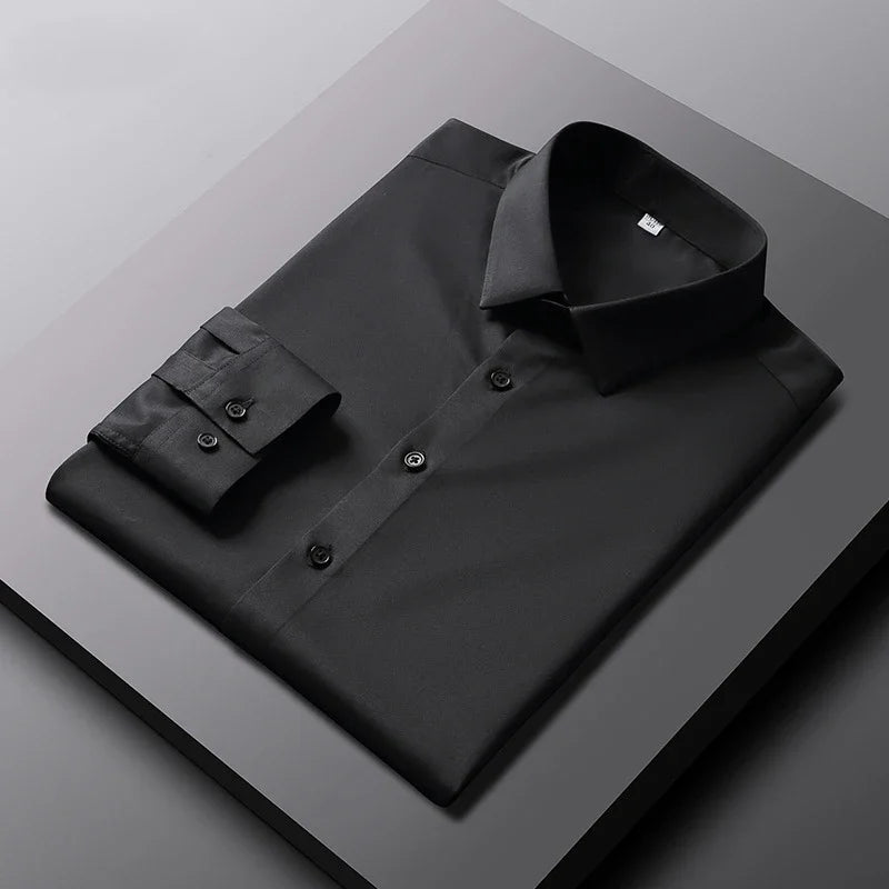 Men's Casual Long Sleeve Solid Shirt Non Ironing Wrinkle Resistant