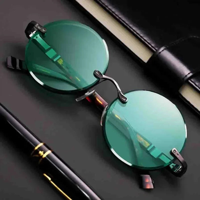 Fashion Classic Rimless Sunglasses Retro Round Unisex Eyewear Crystal Lenses
