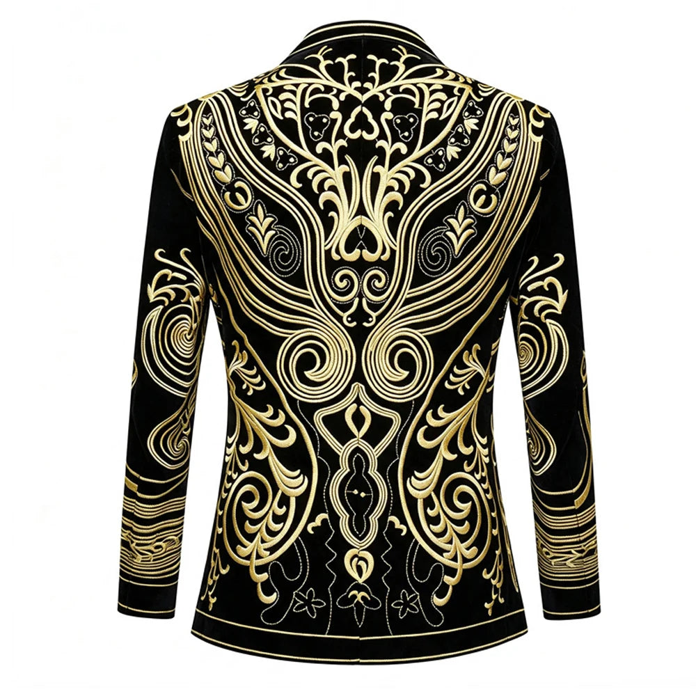 Mens Luxury Velvet Embroidery Tuxedo Blazer Jacket For Formal Wear