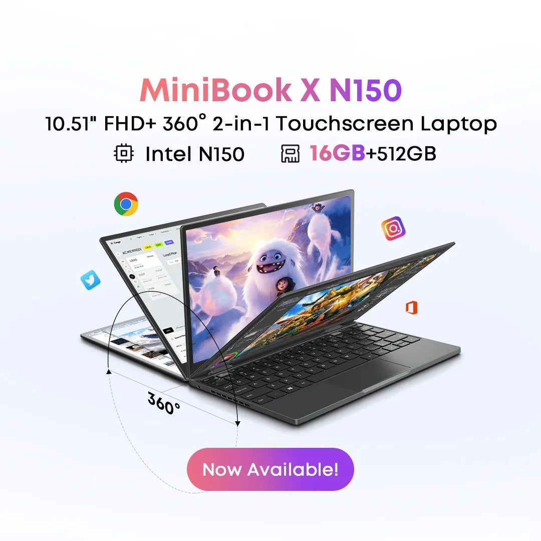 CHUWI MiniBook X 2-In-1 Laptop Intel N150 16GB 512GBSSD
