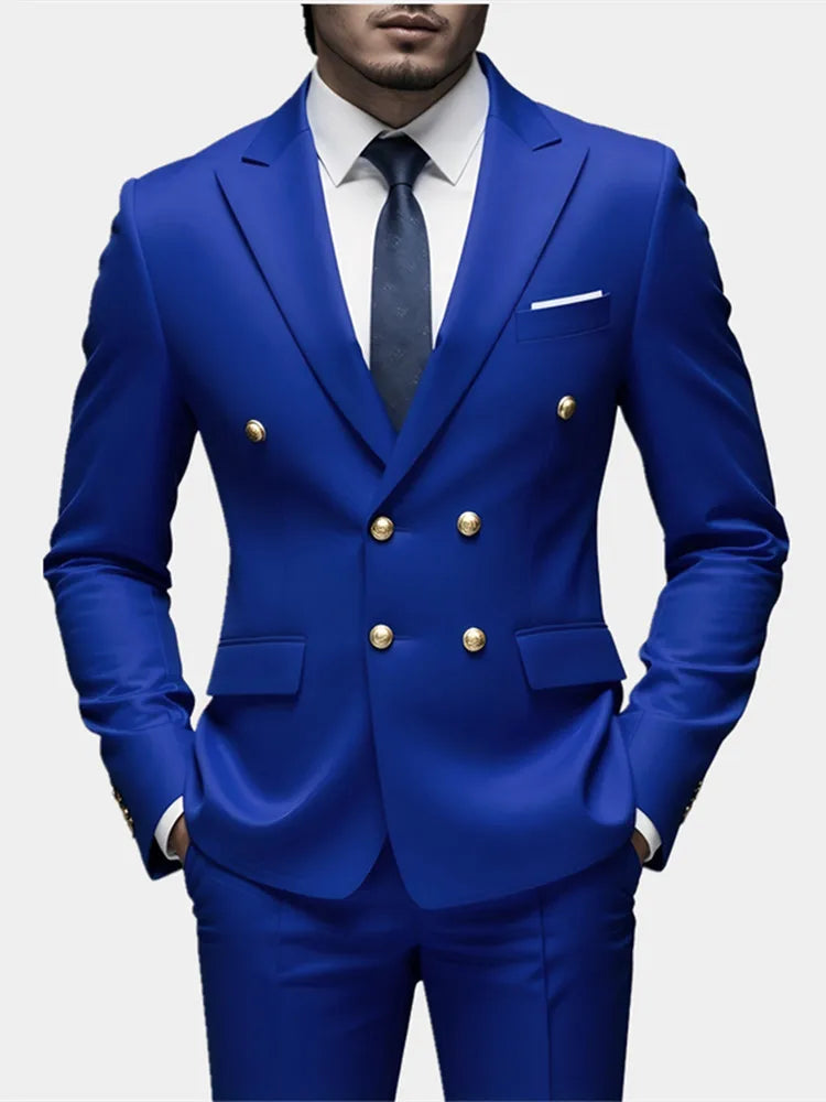 Men's Premium Double Breasted Suit Slim Fit 2Piece Blazer Trousers