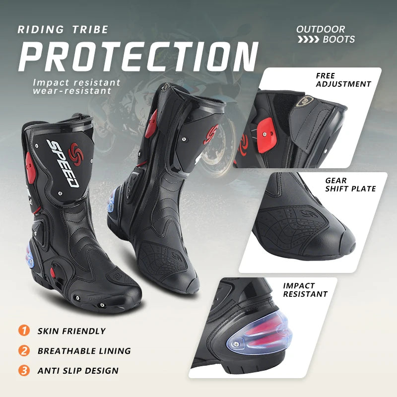 Leather Motorcycle Boots Rubber Outsole Unisex Ankle High