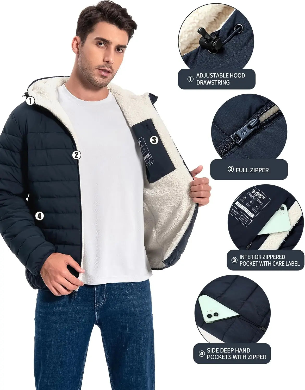 Pioneer Camp Men's Sherpa Lined Hooded Winter Puffer Parka