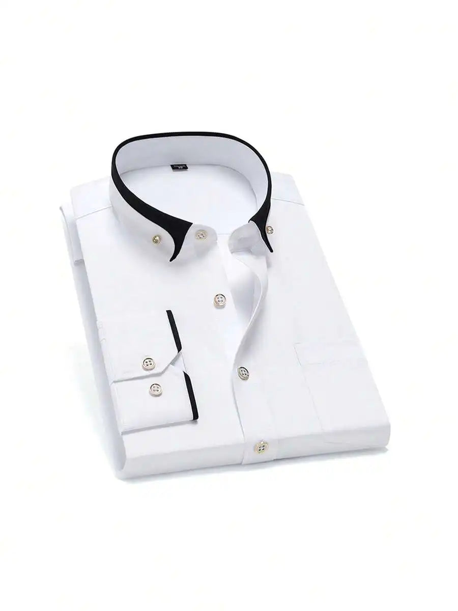 Mens Long Sleeve Button Down Casual Dress Shirt With Contrast Collar