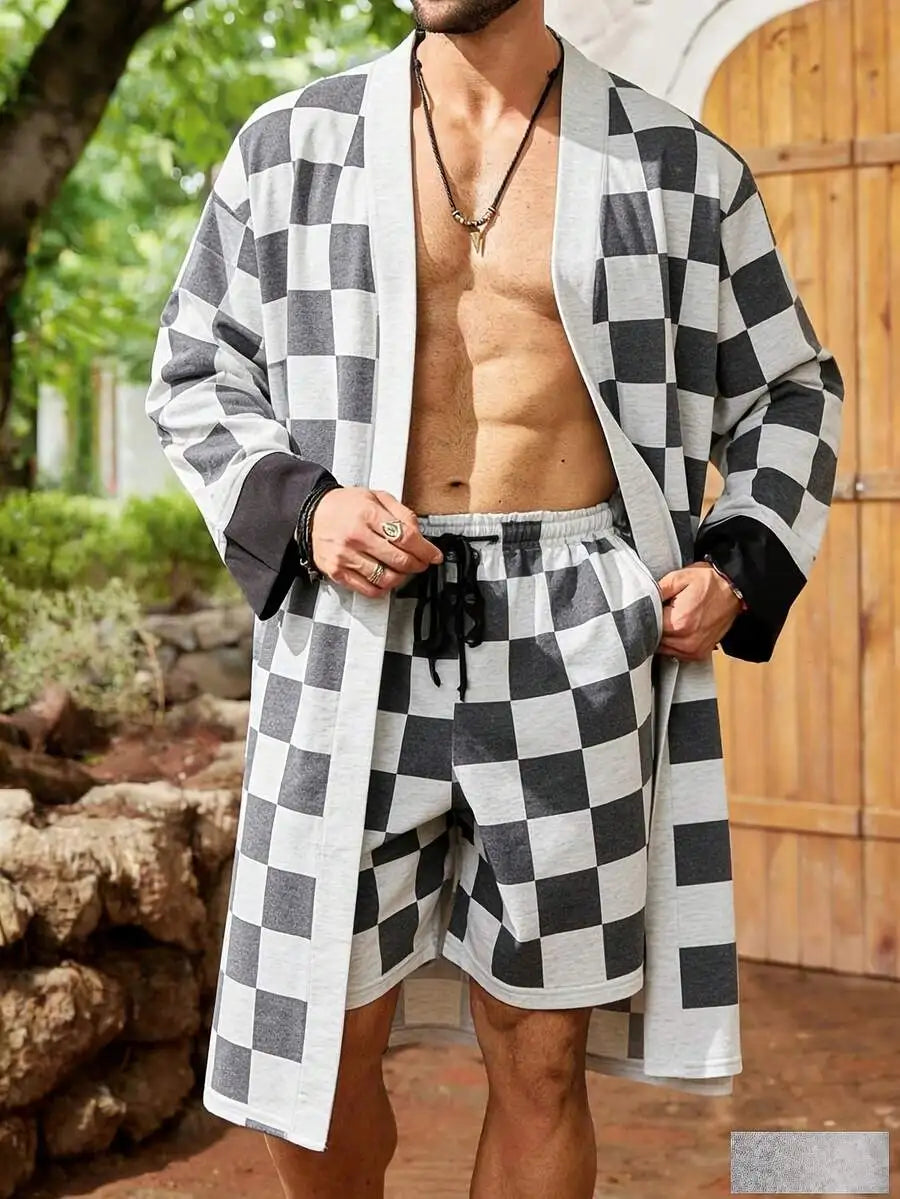 Mens Resort Style Robe And Shorts Set Comfortable Lounge Wear