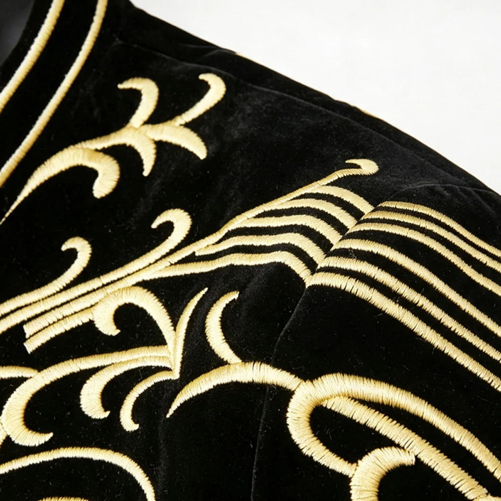 Mens Luxury Velvet Embroidery Tuxedo Blazer Jacket For Formal Wear