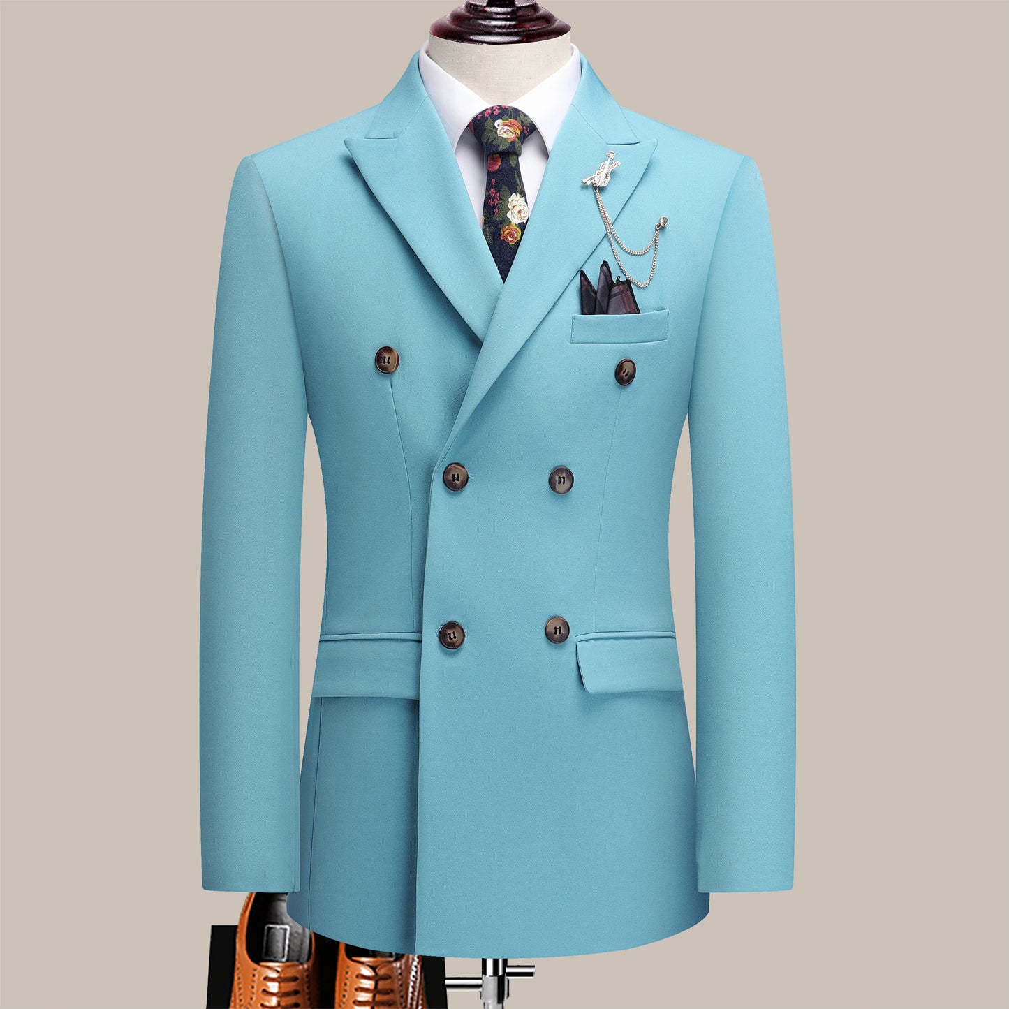 Men's Four Seasons Slim Fit Double Breasted Two-Piece Suit Lapel