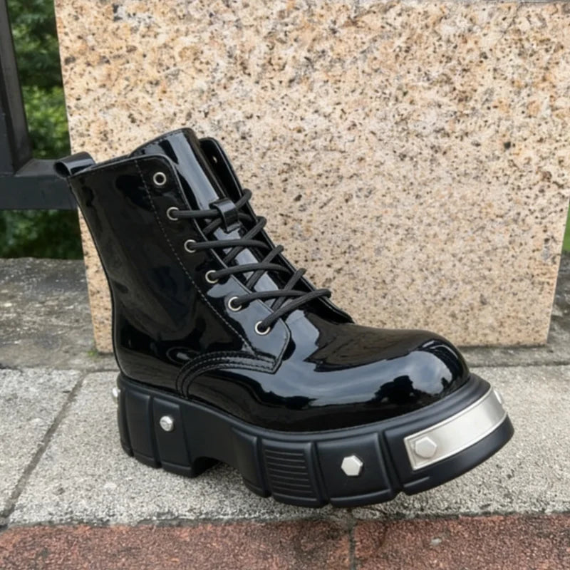 Men's Metal Decor Motorcycle Boots With Chunky Heel