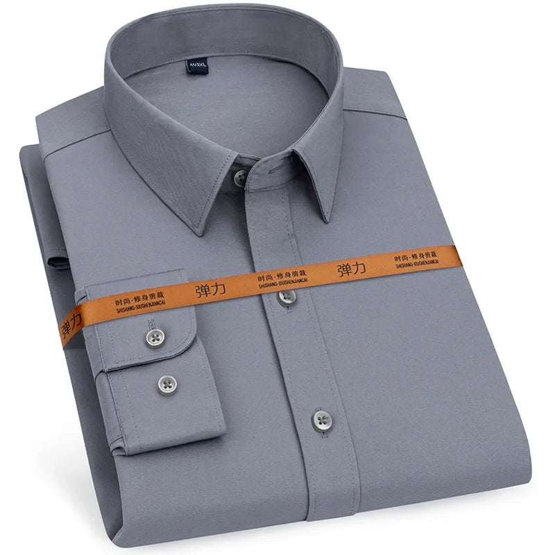 Men Dress Shirt Long Sleeve Slim Fit Breathable Business Casual