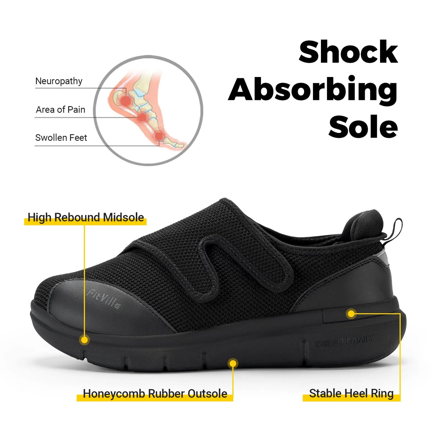 Fitville Men Extra Wide Diabetic Shoes Walking Orthopedic Arch Support