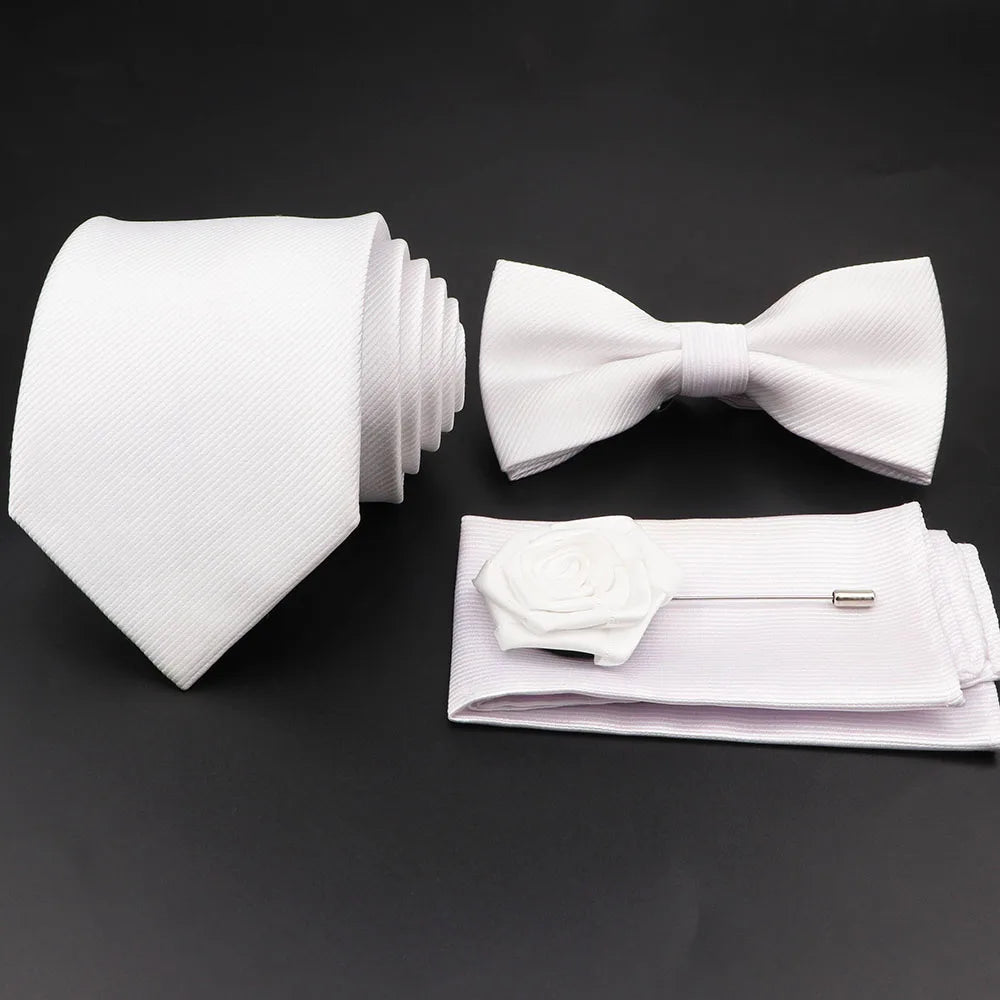 Polyester Slim Striped Tie Set With Bow Tie And Cufflinks For Groom