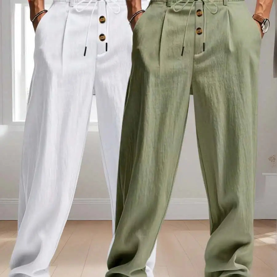 Men's Lightweight Linen Straight Leg Pants For Casual Beachwear
