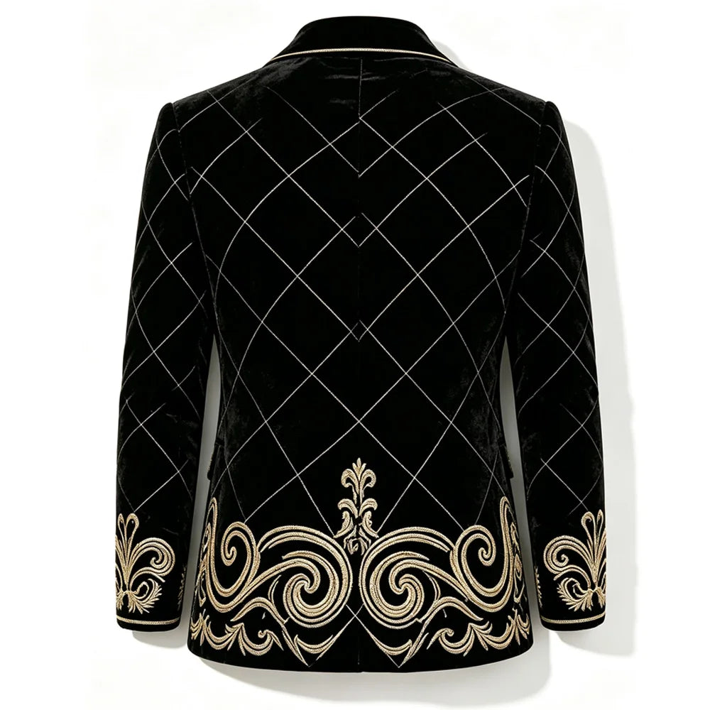 Mens Velvet Knot Embroidered Court Blazer Slim Fit Peak Lapel