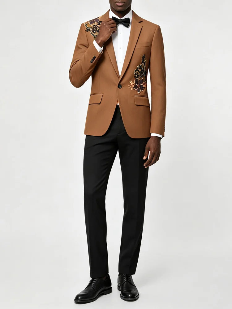 Men Tuxedo Jacket One Button Floral Blazer For Dinner Wedding