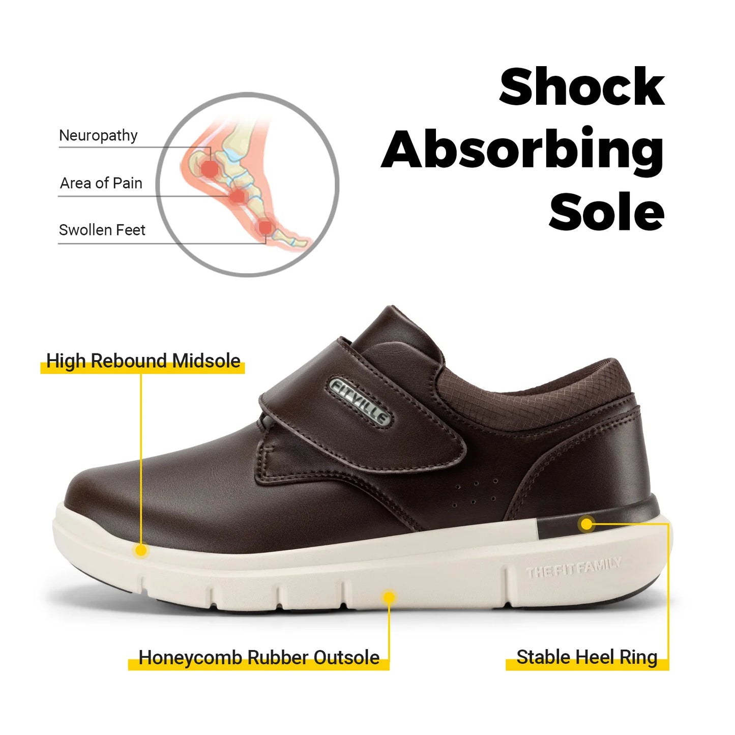Fitville Men's Wide Leather Diabetic Slip On Shoes For Orthopedic Feet
