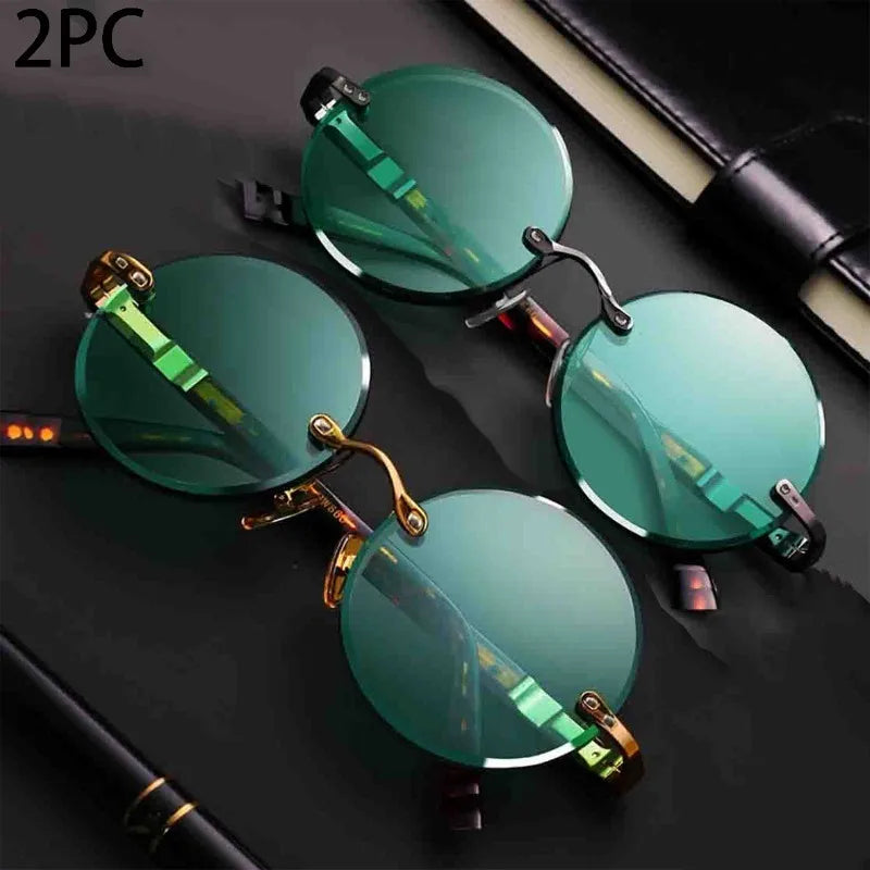 Fashion Classic Rimless Sunglasses Retro Round Unisex Eyewear Crystal Lenses