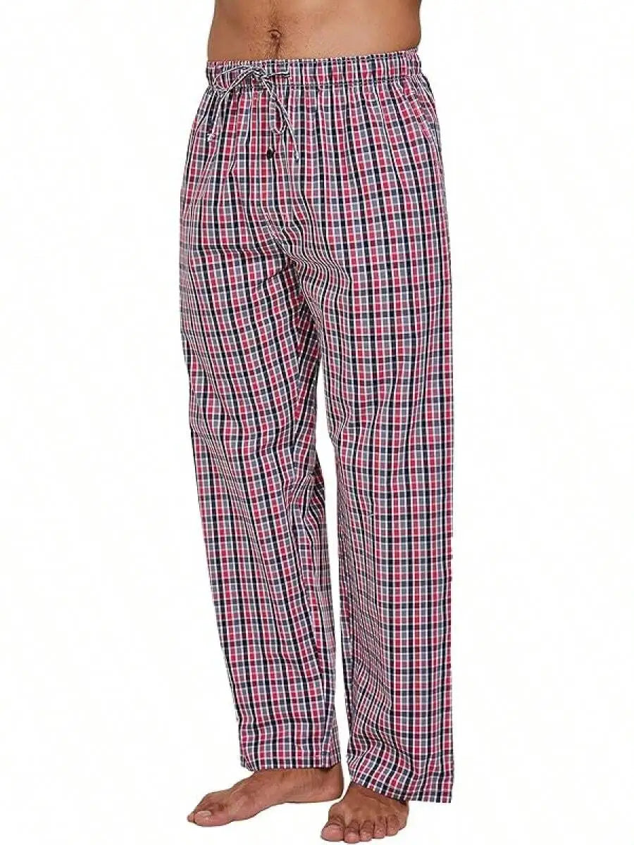 Mens 100% Cotton Plaid Woven Pajama Pants Sleep Lounge Pants