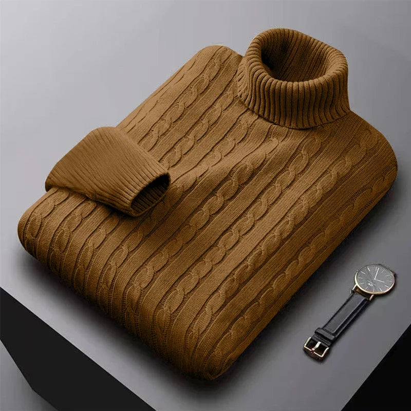 Mens High Neck Turtleneck Knit Sweater Pullover Polyester Warm Winter