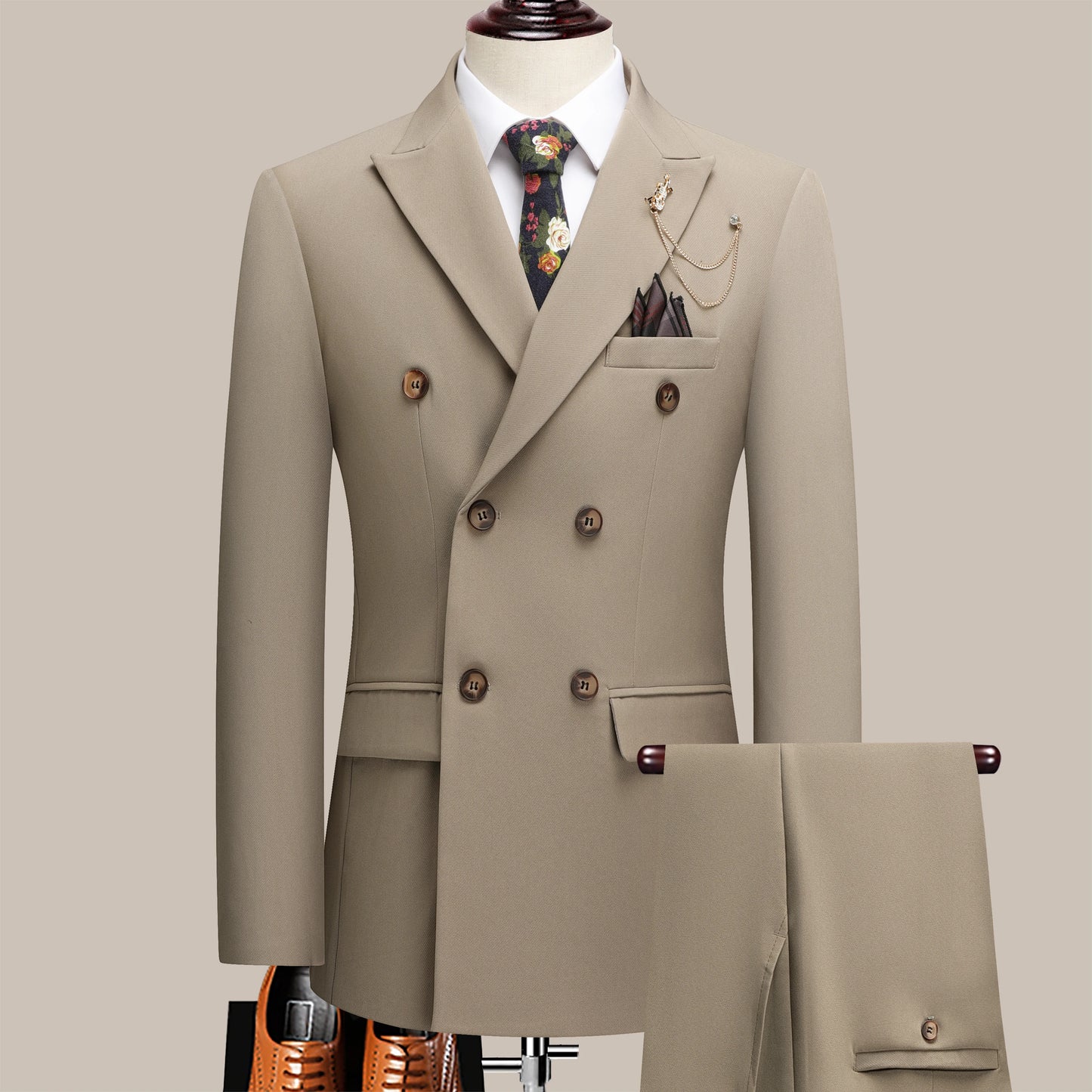 Men's Four Seasons Slim Fit Double Breasted Two-Piece Suit Lapel