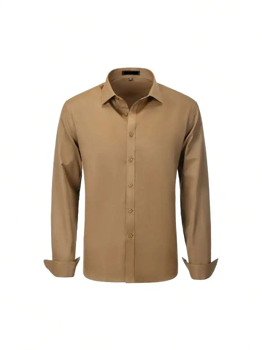 Men's Solid Color Dress Shirt Long Sleeve Turn Down Collar