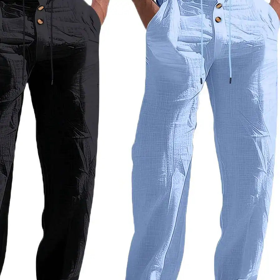 Men's Lightweight Linen Straight Leg Pants For Casual Beachwear