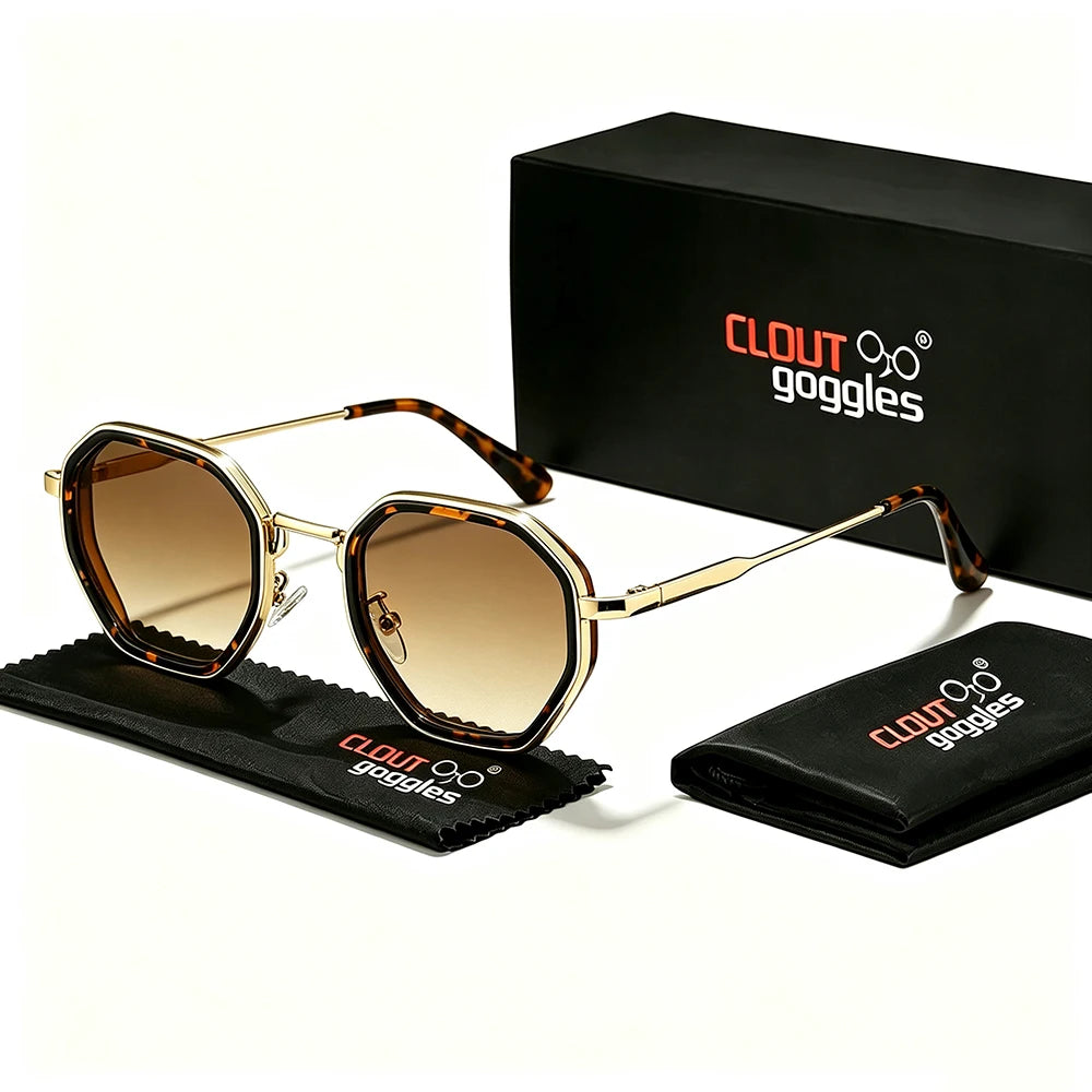 Yooske Classic Metal Polygon Sunglasses Featuring Uv400 Plastic Lenses