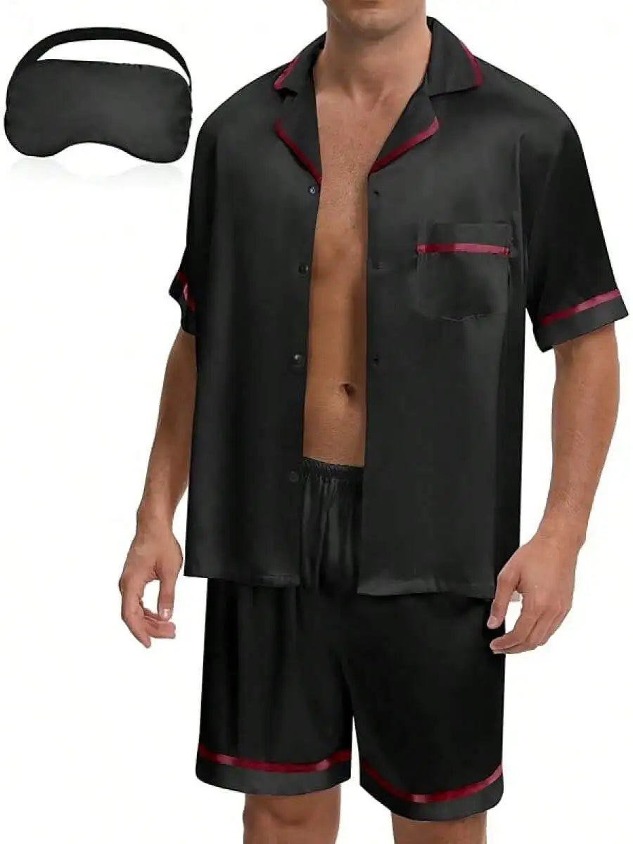 Mens Satin Pajama Set Button Down Sleepwear Loungewear