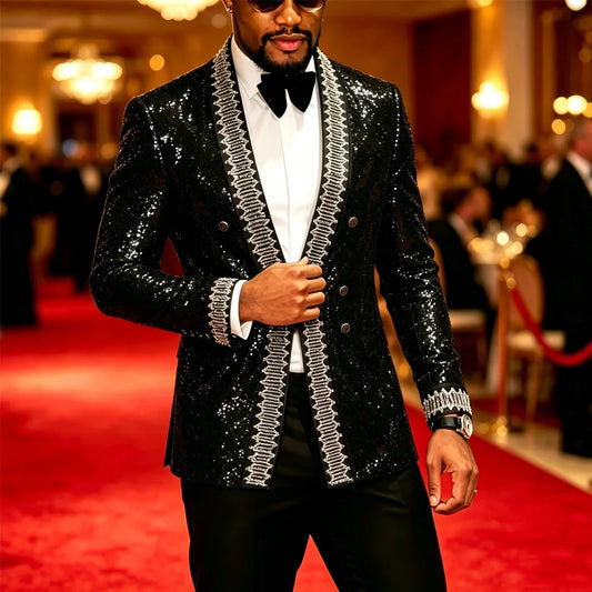 Premium Men Sequined Suit Blazer Stage Performance Jacket