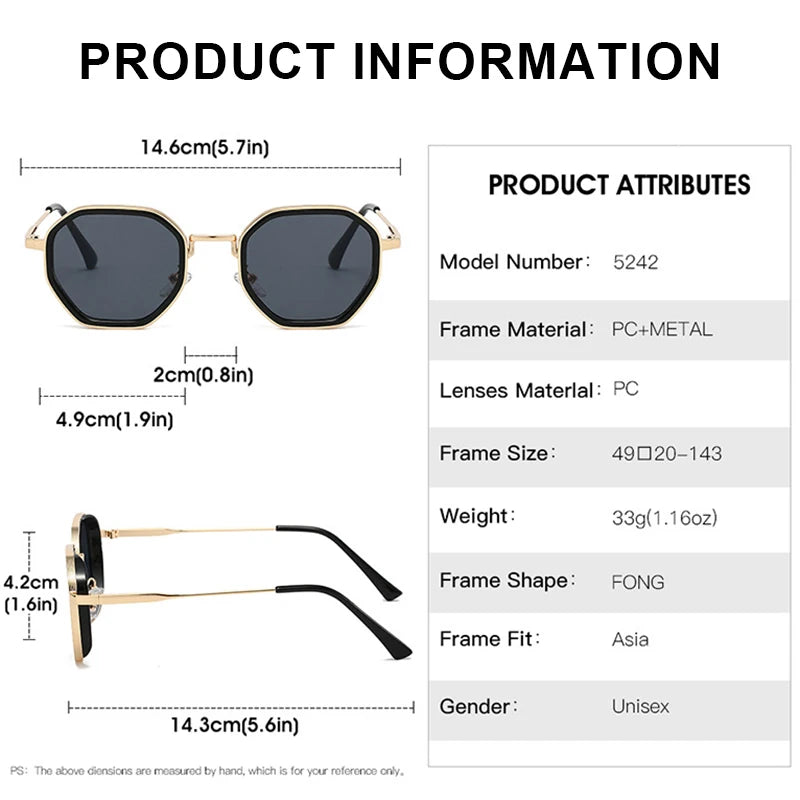 Yooske Classic Metal Polygon Sunglasses Featuring Uv400 Plastic Lenses