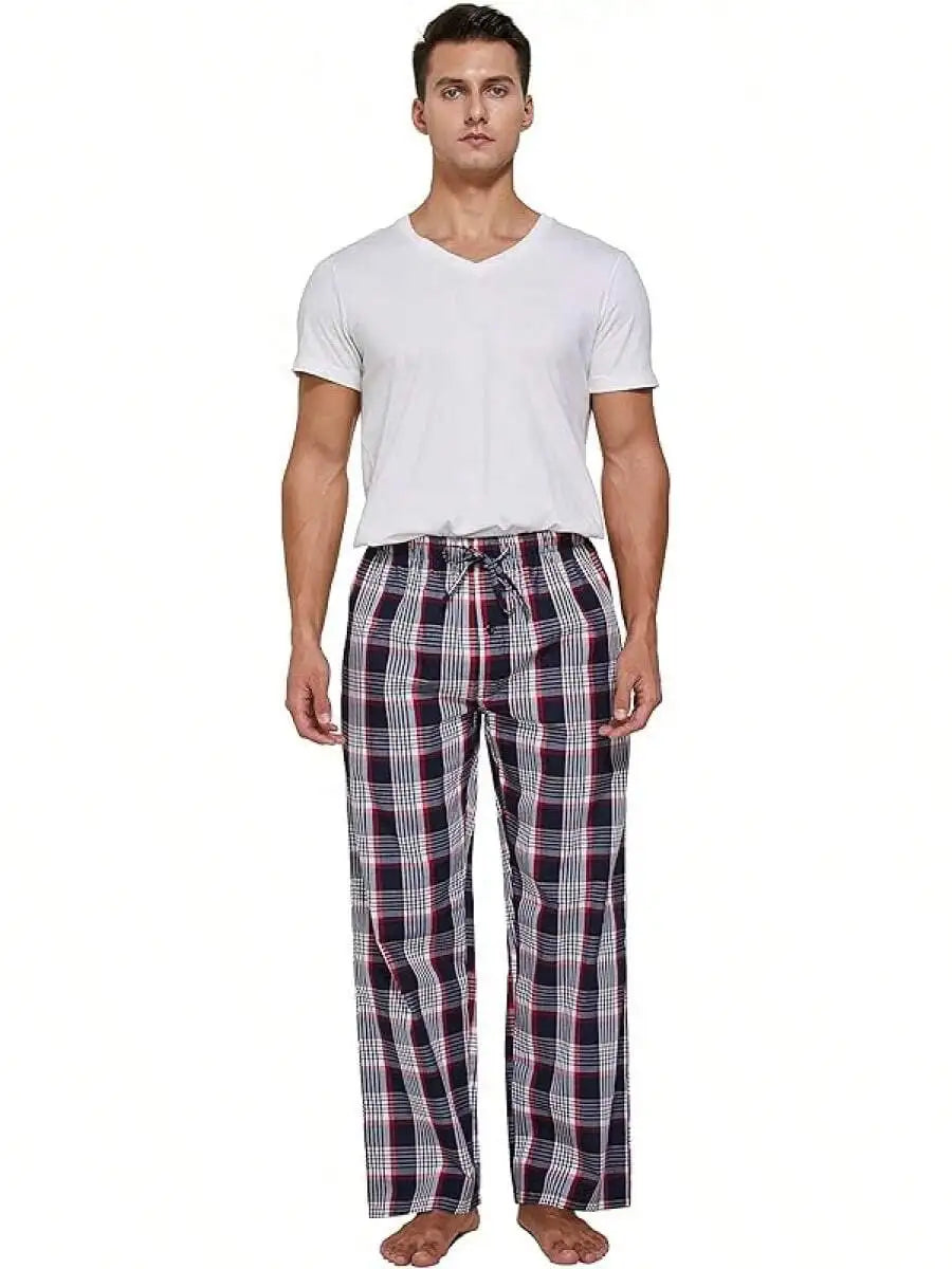 Mens 100% Cotton Plaid Woven Pajama Pants Sleep Lounge Pants