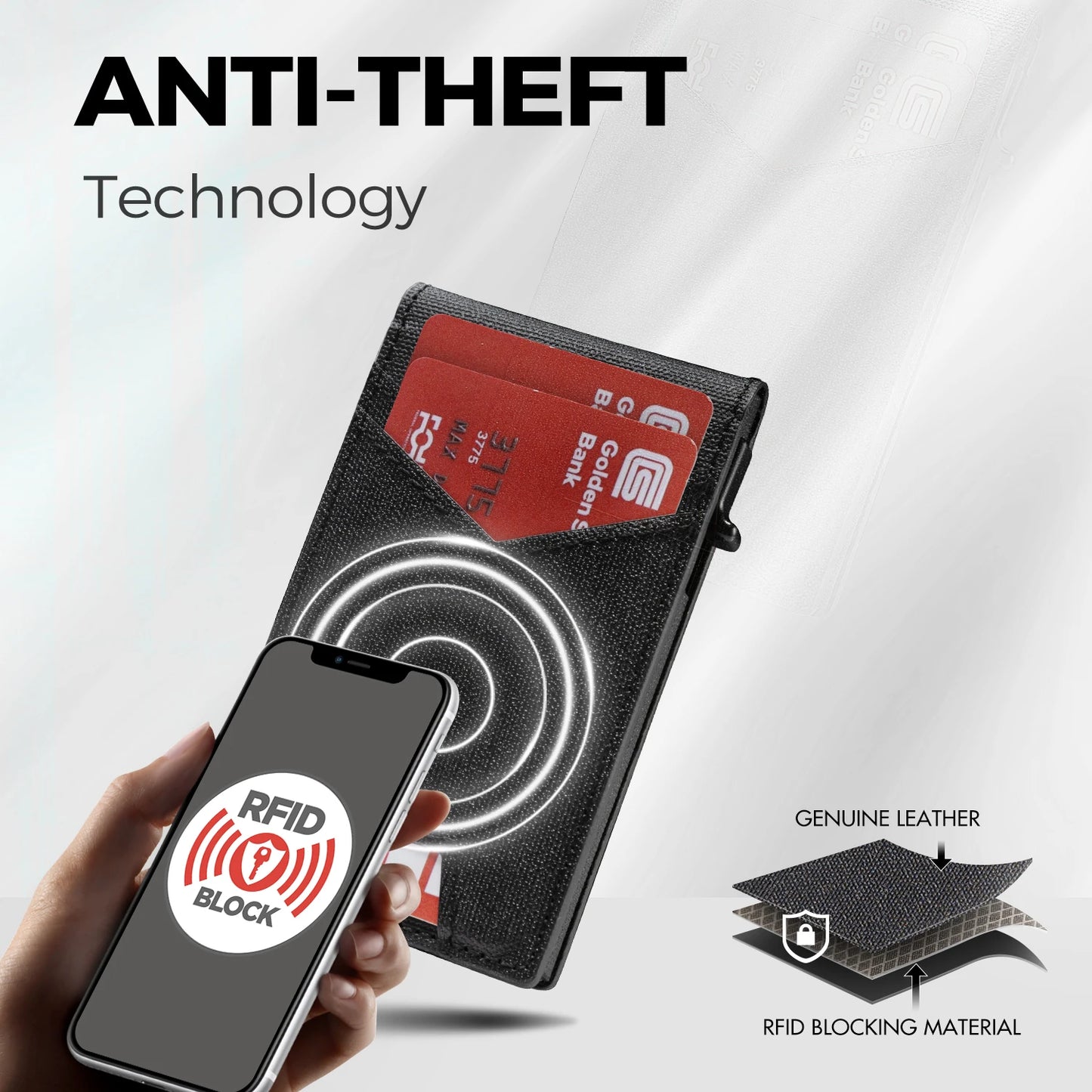 IWANTIT Minimalist Cardholder Wallet With Card Ejector RFID Blocking