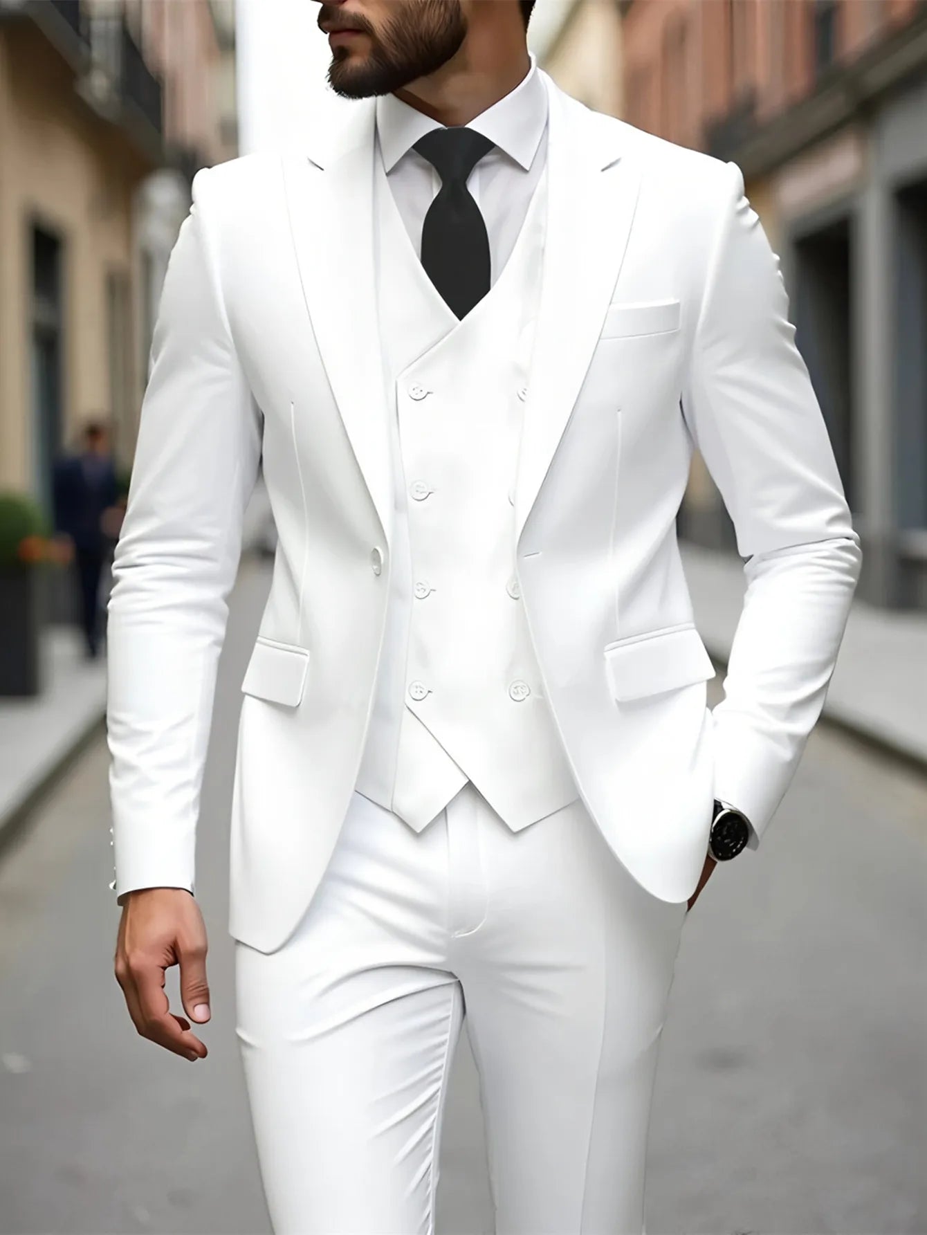 Mens Slim Fit Three Piece Double Breasted Suit For Weddings