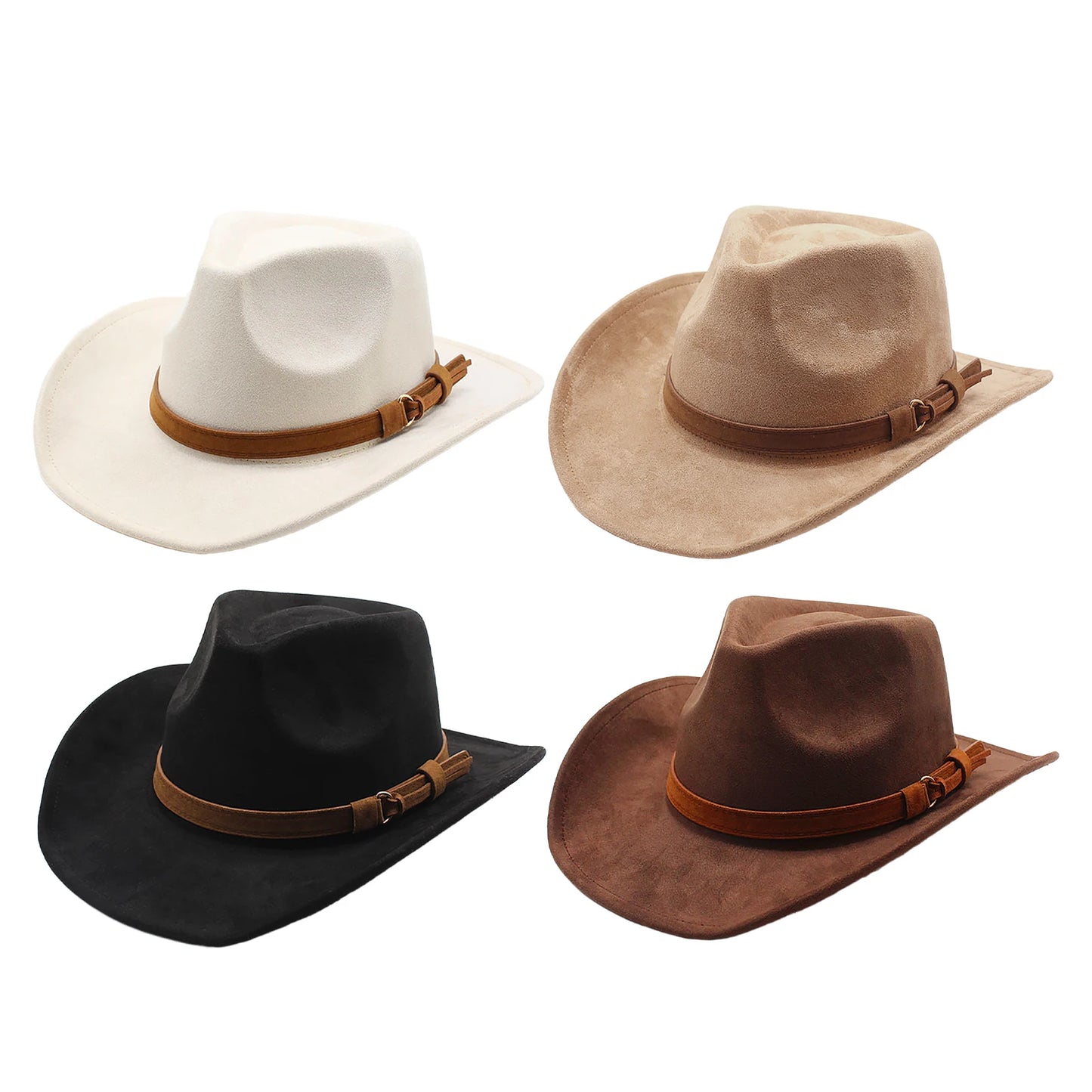 Unisex Faux Suede Western Cowboy Hat With Faux Leather Belt