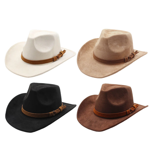 Unisex Faux Suede Western Cowboy Hat With Faux Leather Belt