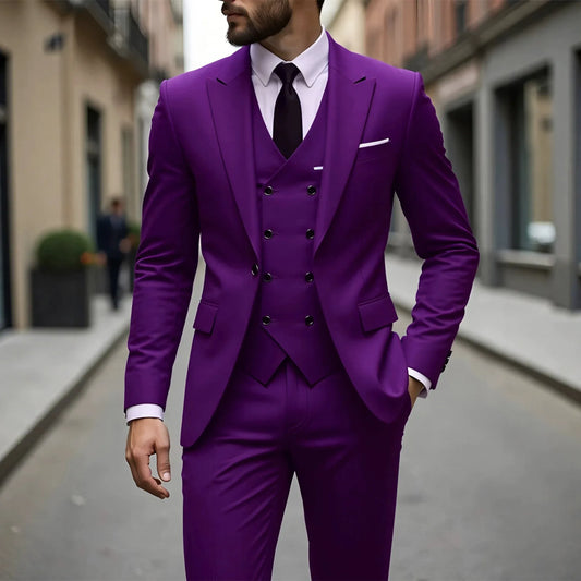 Mens Slim Fit Three Piece Double Breasted Suit For Weddings