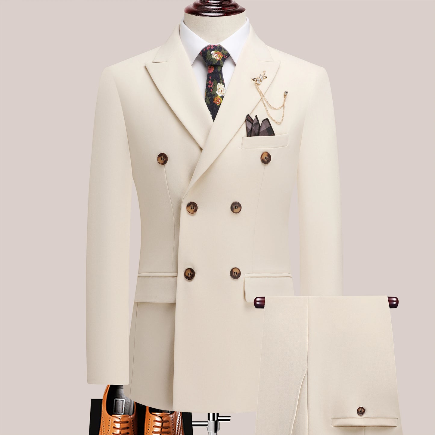 Men's Four Seasons Slim Fit Double Breasted Two-Piece Suit Lapel
