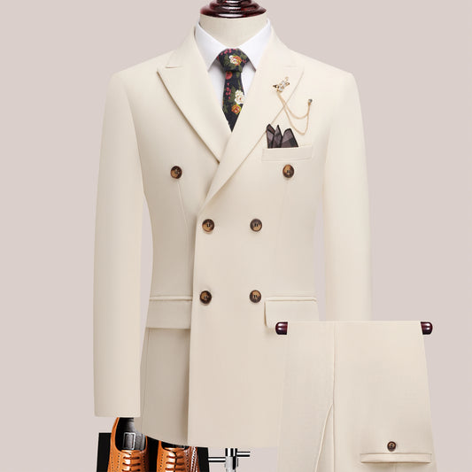 Men's Four Seasons Slim Fit Double Breasted Two-Piece Suit Lapel