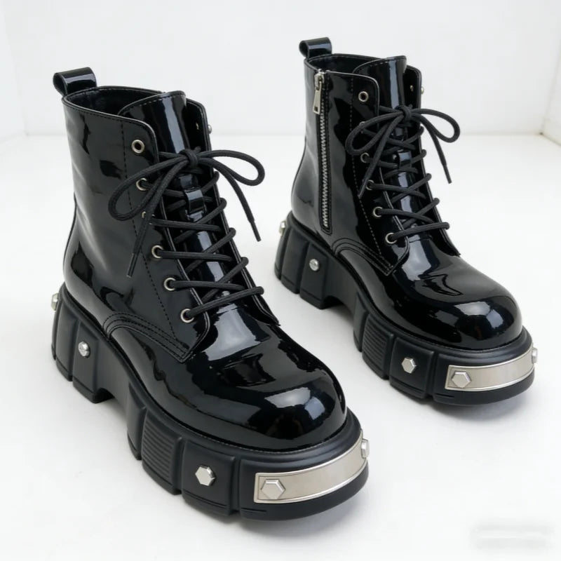 Men's Metal Decor Motorcycle Boots With Chunky Heel