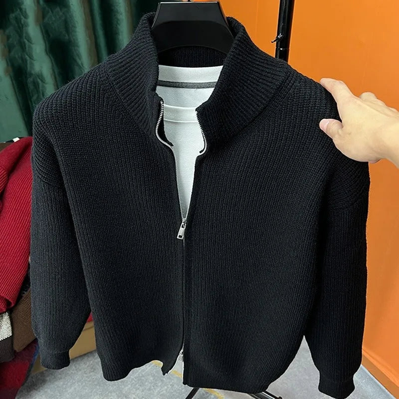 Men's Zipper Cardigan Knit Sweater Stand Collar For Autumn Winter