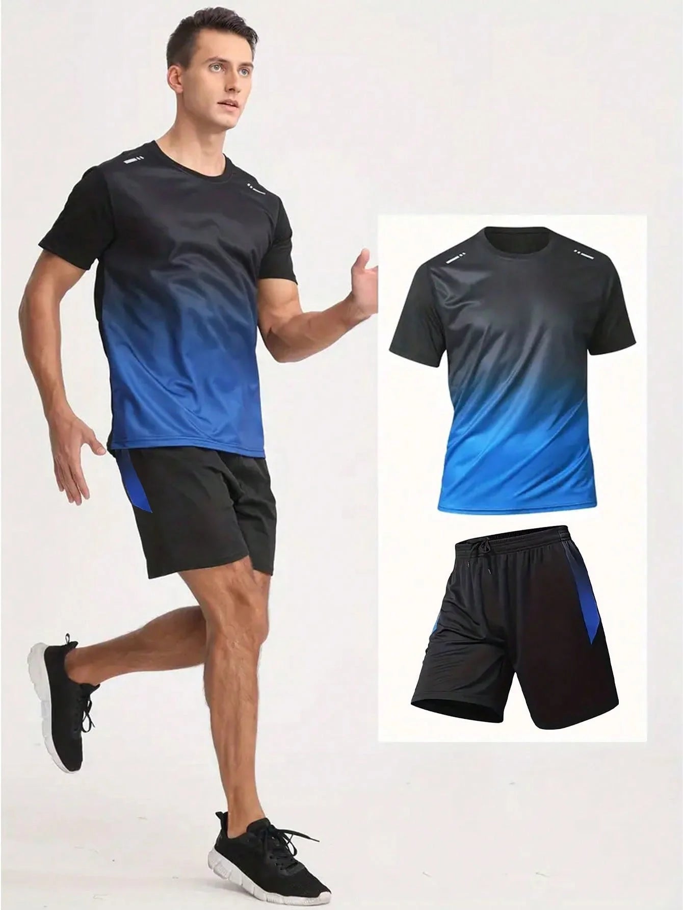 Winthunder Mens Gradient T Shirts And Shorts Set 12 Breathable