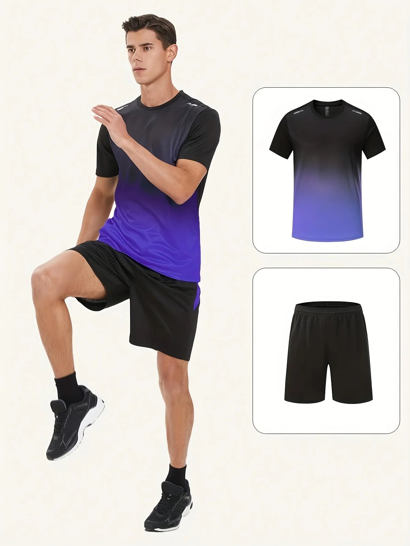 Winthunder Mens Gradient T Shirts And Shorts Set 12 Breathable