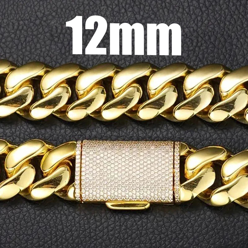 Hip Hop Bling Iced Out Gold-Plated Cuban Miami Link Necklace