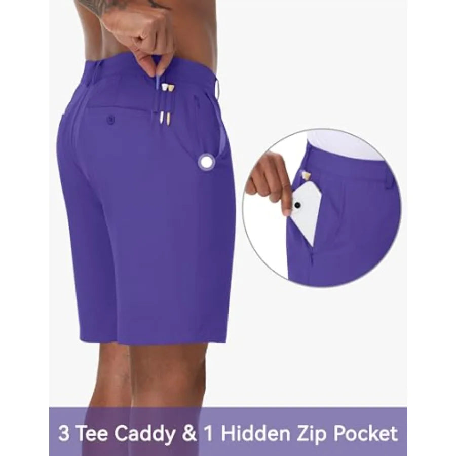 Men's Golf Shorts Stretch Quick Dry Flat Front Hybrid With Zip Pocket