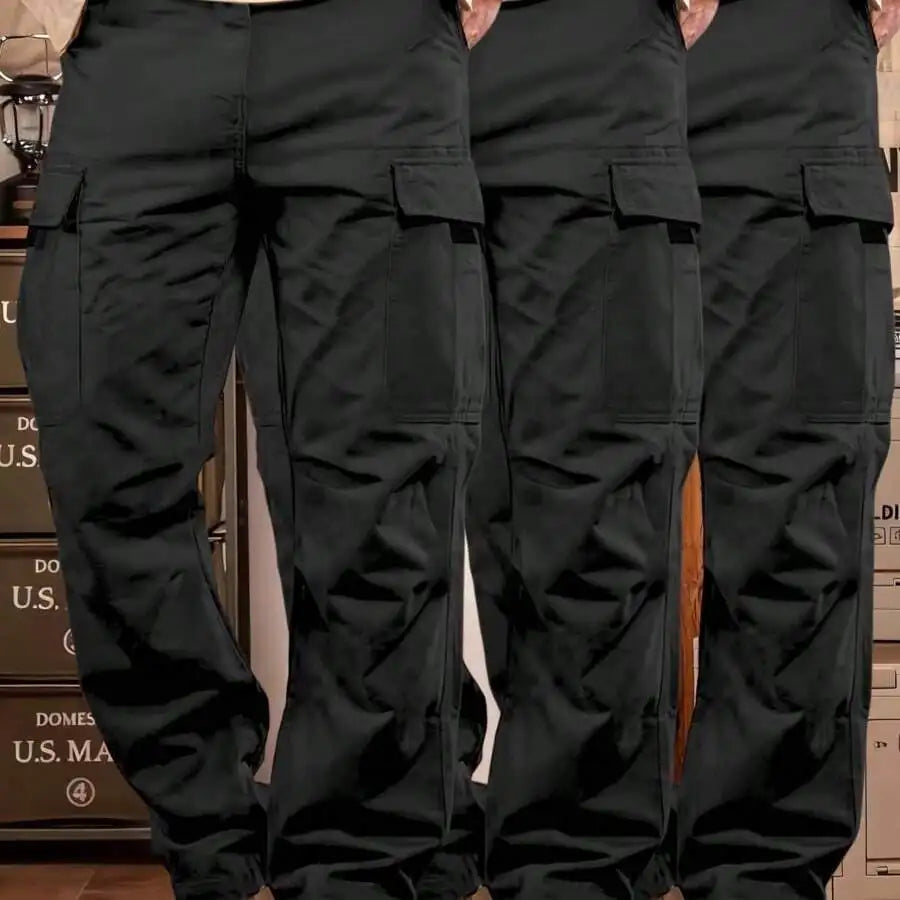 3-Pack Men’s Slim Fit Lightweight Utility Cargo Trousers Solid Black