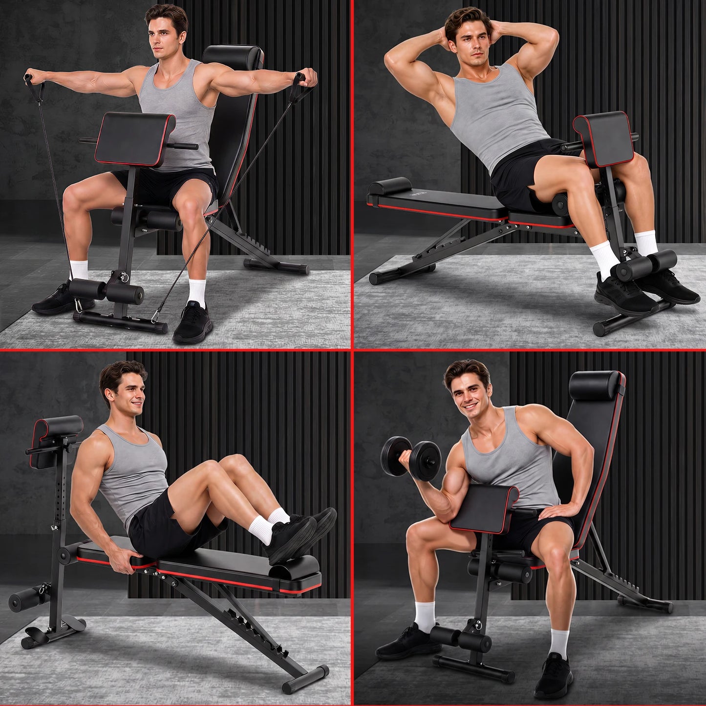 10 In 1 Foldable Weight Bench With Adjustable Incline Decline Dumbbell Bench