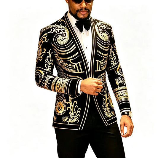 Mens Luxury Velvet Embroidery Tuxedo Blazer Jacket For Formal Wear