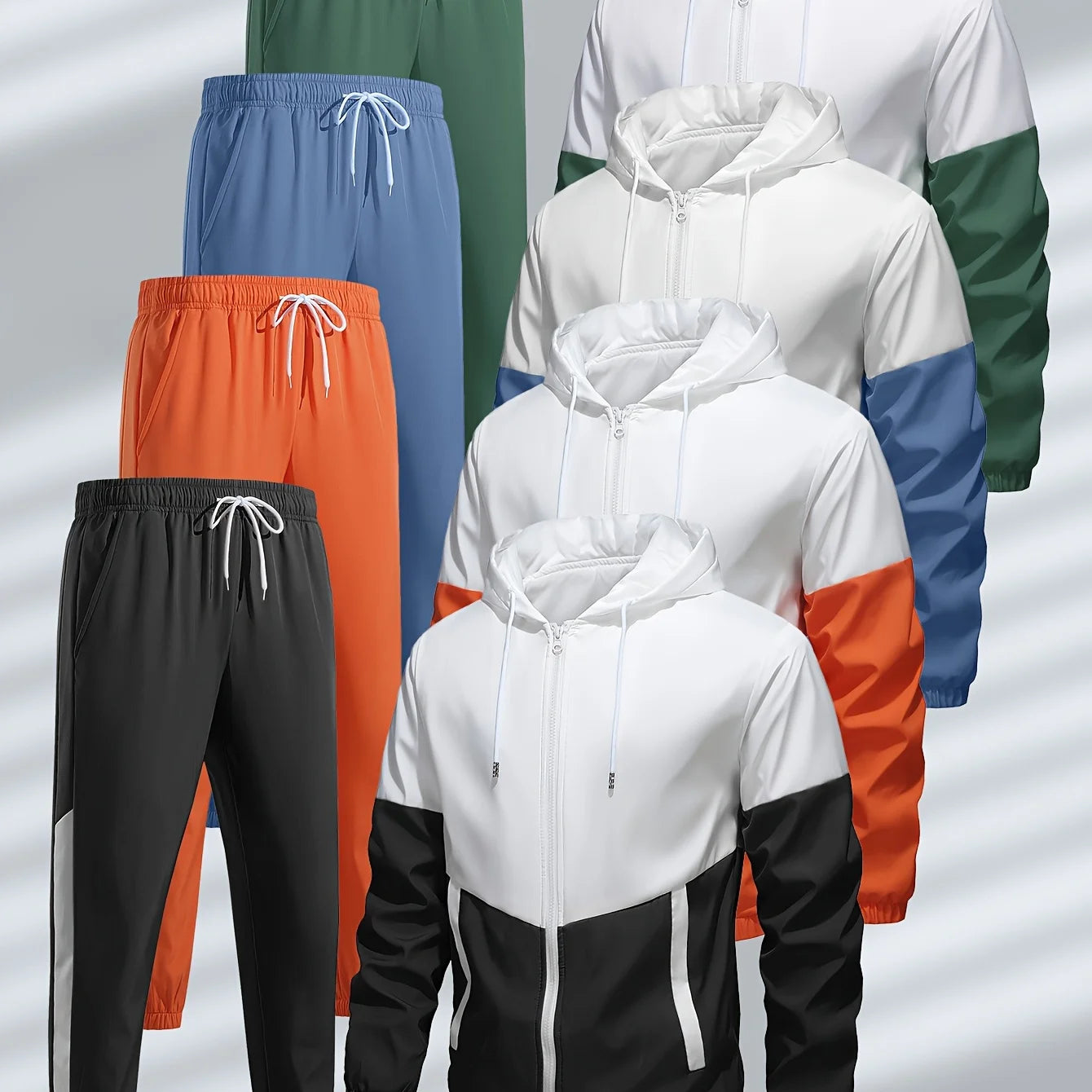 Men's Multifunctional Casual Suit Set With Zippers And Drawstring Pockets