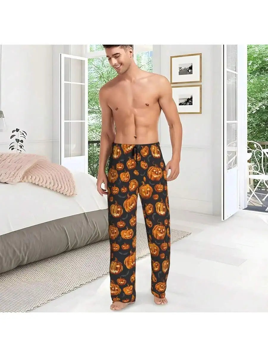 Mens Banana Print Pajama Pants With Pockets Sleep Lounge Pants